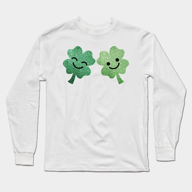 Glittery Irish Four Leaf Clovers Long Sleeve T-Shirt by VicEllisArt